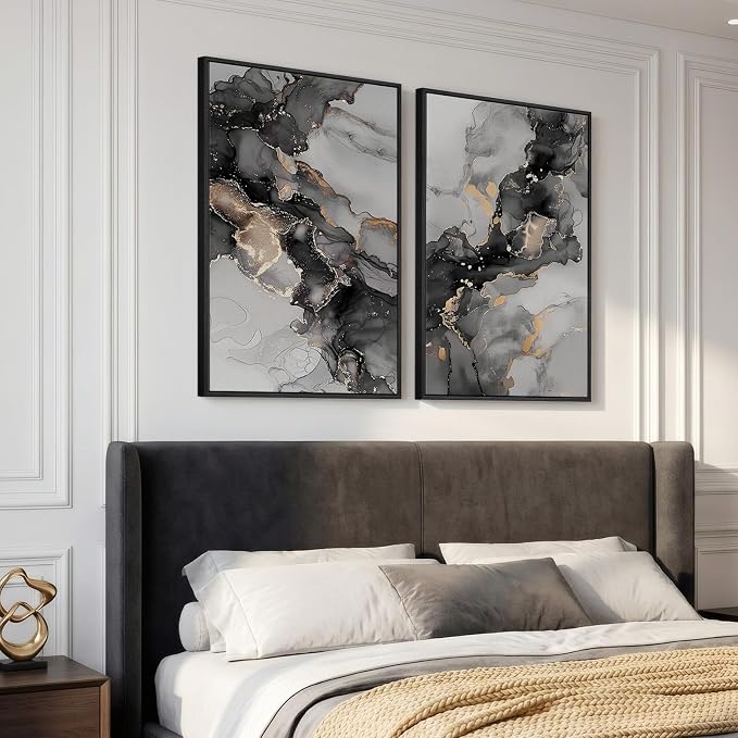 Framed Abstract Black and Gold Wall Art - Image 2