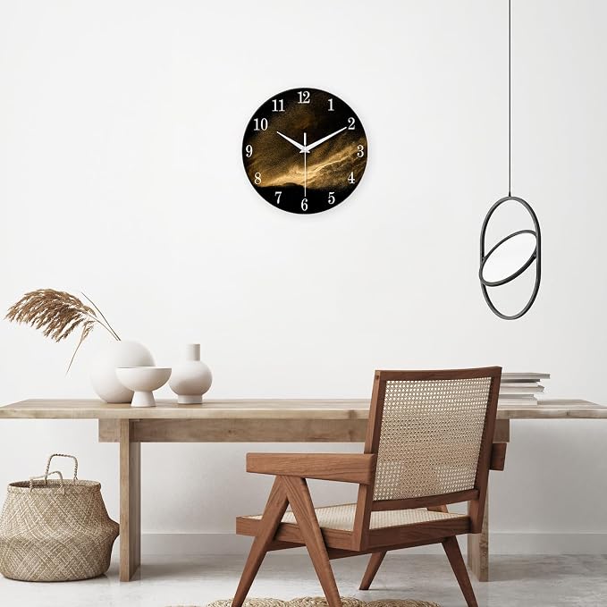 Black and Glod Wall Clocks for Living Room Decor Glass Wall Clock Battery - Image 3