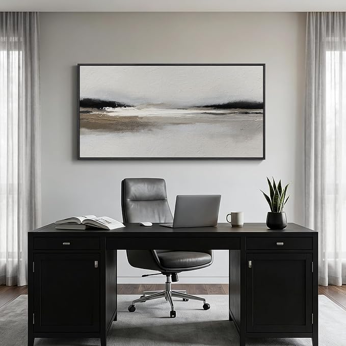 Large Framed Abstract Wall Art for Living Room, Horizontal Black and White - Image 4