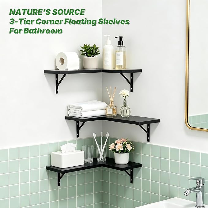 NATURE'S SOURCE Corner Floating Shelves, Corner Shelf Wall Mounted, Shelves - Image 4