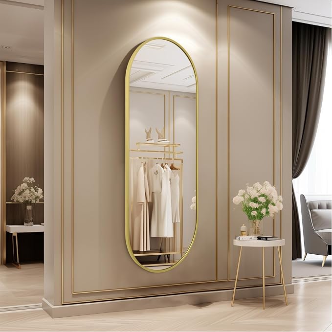 Large Oval Full Length Mirror, Pill Shaped Oblong Bathroom Wall-Mounted Mirrors - Image 2