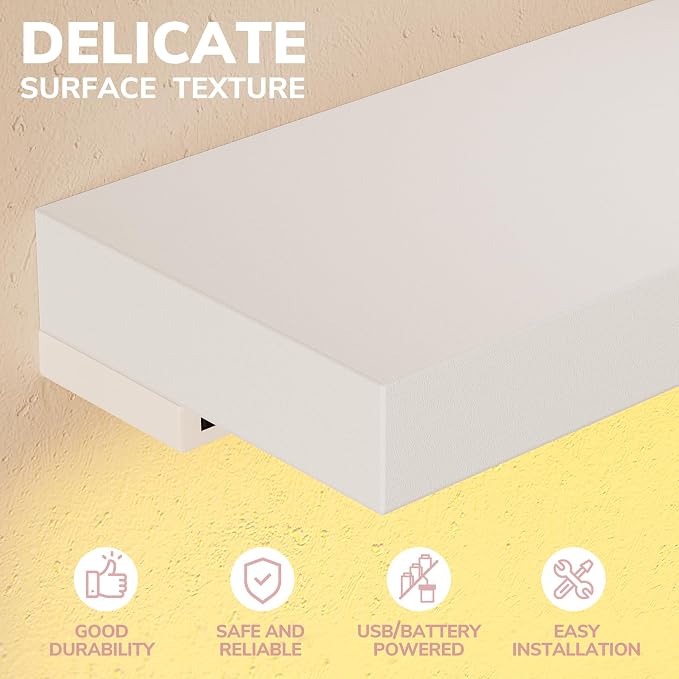 BAMEOS Floating Shelves with RGB LED, Wall Mounted Display Shelves Decoration - Image 8