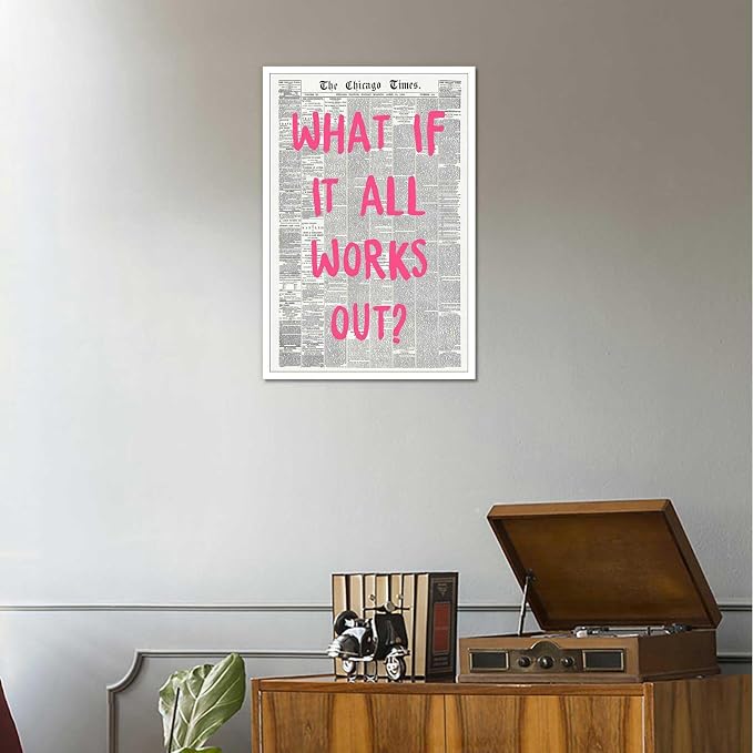 Drimiler What If It All Works Out Poster Retro Newspaper Pink Font Canvas Wall - Image 9