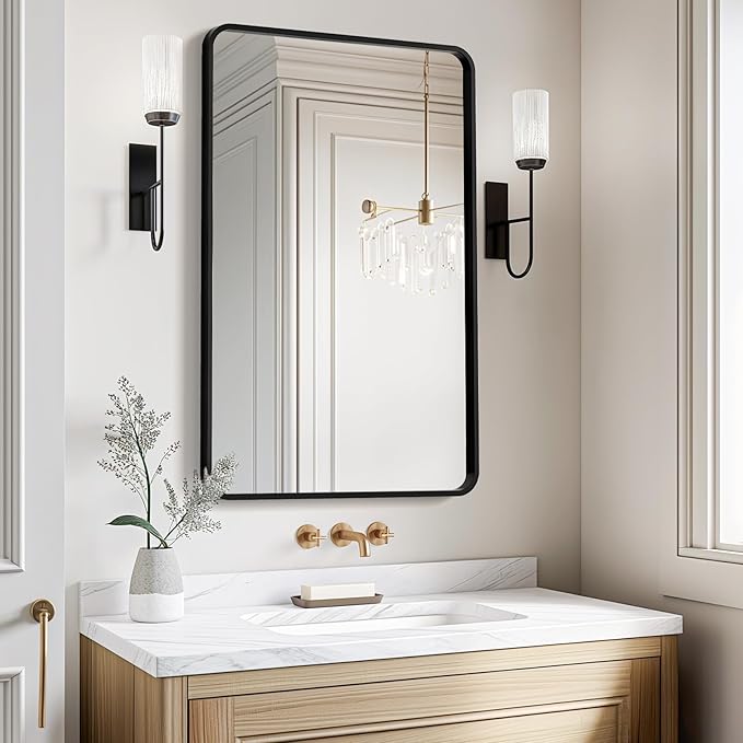 USHOWER Bathroom Mirrors for Over Sink, Metal Frame Rectangle Mirror, Modern by USHOWER