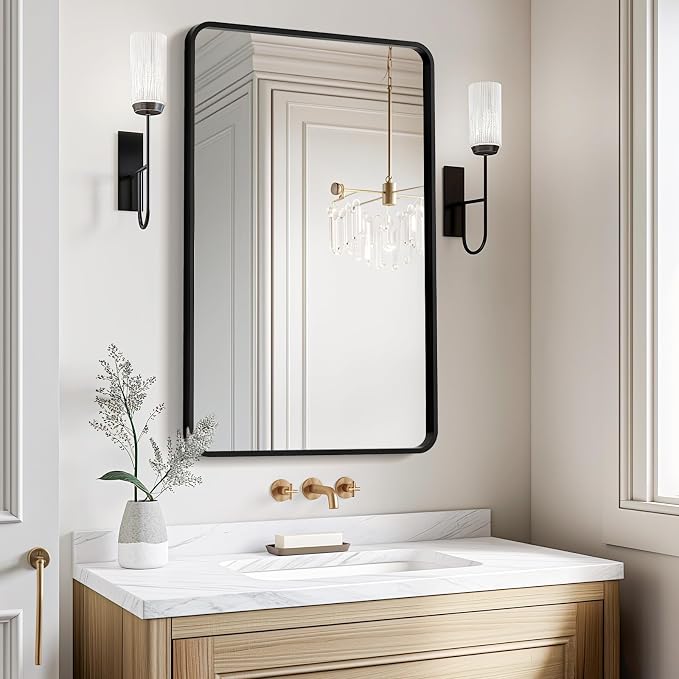 USHOWER Black Bathroom Mirror for Over Sink 24 x 36 Inch, Metal Frame Rectangle - Image 8