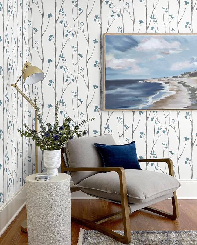 Timeet Blue White Floral Leaf Boho Wallpaper 16.14"x118.11" Self-Adhesive - Image 5
