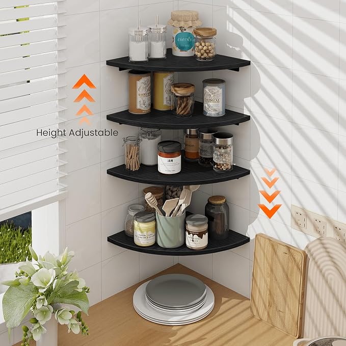 Homode Corner Shelf Wall Mount, 4 Tier Rounded Corner Floating Shelves - Image 7