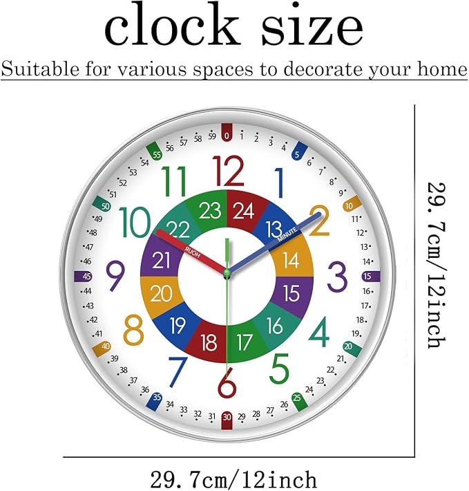 XFM Learning Clock for Kids Silent Non Ticking Battery Operated Colorful - Image 4