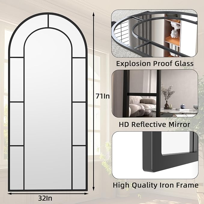 Arched Full Length Mirror, Oversized Floor Length Standing Mirrors, Large Body - Image 5