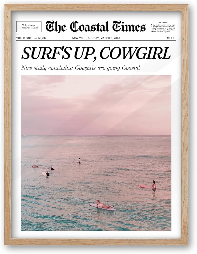 iHery Small Framed Trendy Coastal Cowgirl NewsPaper Wall Art Prints, Western by iHery