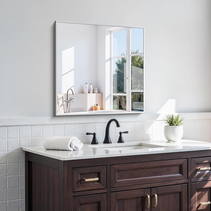 KOCUUY Silver Framed Mirror, HD Tempered Glass, Anti-Rust Frame, Modern Design - Image 8
