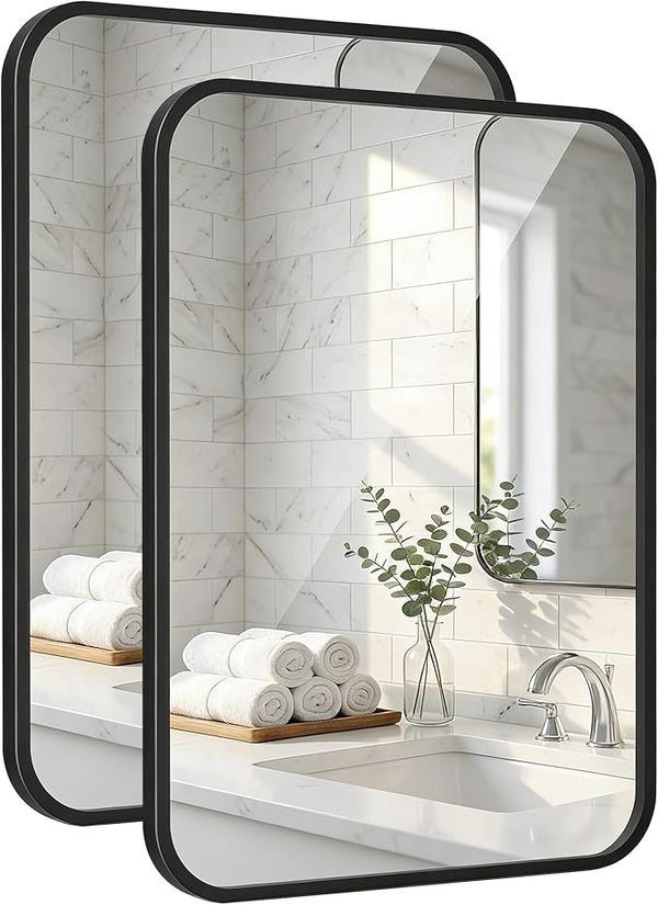 2-Pack 22x30 Inch Matte Black Bathroom Vanity Mirrors | Flush Mount Deep Set by Pocetry