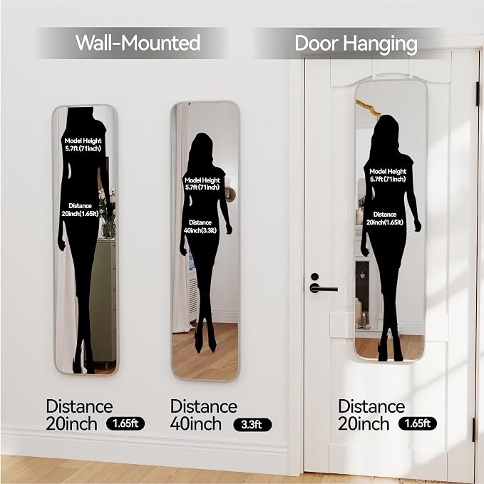 SCWF-GZ 47x14 Mirror Rectangle Full Body Length Door Hanging Wall Mounted - Image 8
