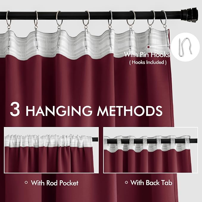 MIULEE Christmas Wine Red Back Tab Blackout Curtains 84 Inch Length 2 Panels Set - Image 3