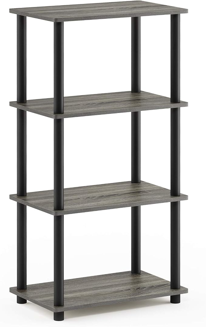 Furinno Turn-N-Tube No Tool 4-Tier Storage Shelf, French Oak Grey/Black - Image 4