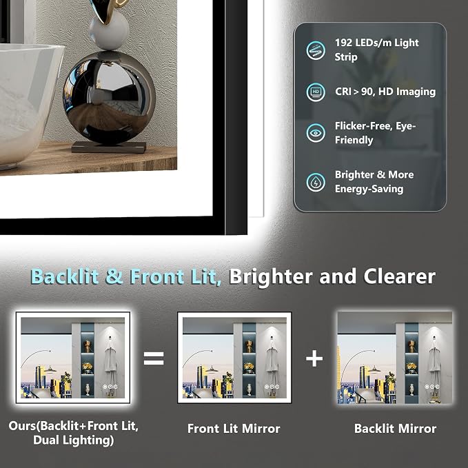 30x36 Black Framed LED Bathroom Mirror - Image 4