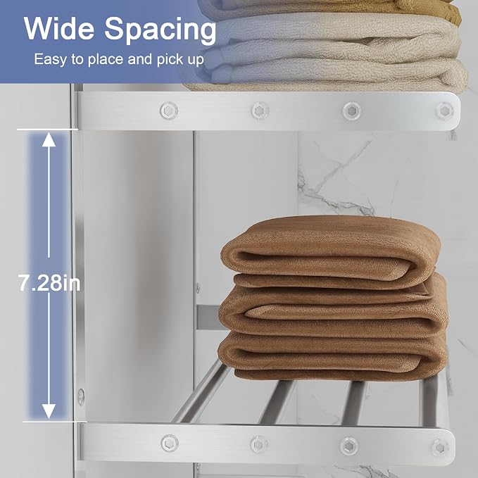 BETHOM Towel Shelf for Bathroom Wall Mounted, 3-Tier Hotel Style Towel Rack - Image 3