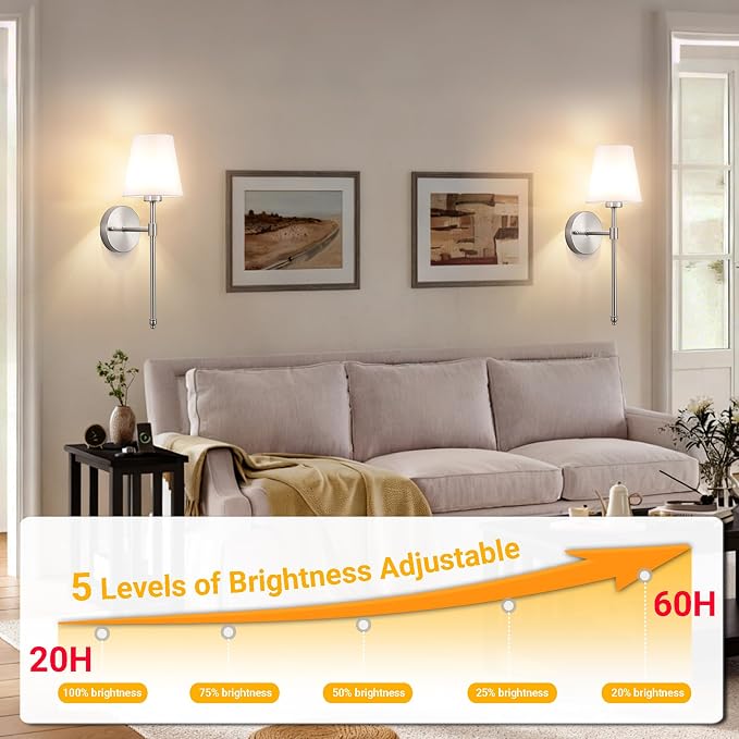 Vimhou Peel and Stick Wall Sconces, Stick On Wall Sconce Set of 2, Battery - Image 5