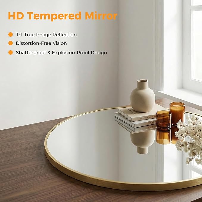 OLIXIS 20 Inch Gold Round Bathroom Wall Mirror, Round Bathroom Mirrors - Image 4