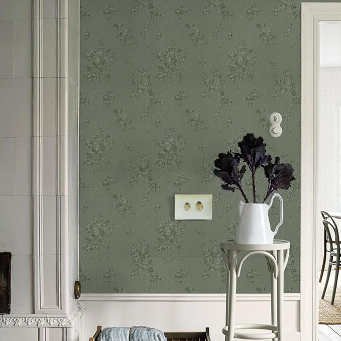 Green Flower Wallpaper Stick and Peel 17.7inch x 118.1inch Embossed Floral - Image 6