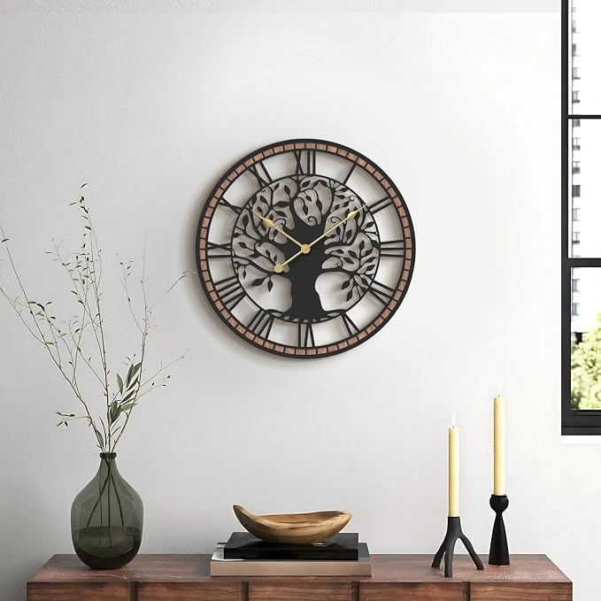 Micasso Wall Clocks Battery Operated: 21Inch Farmhouse Tree of Life Metal - Image 6