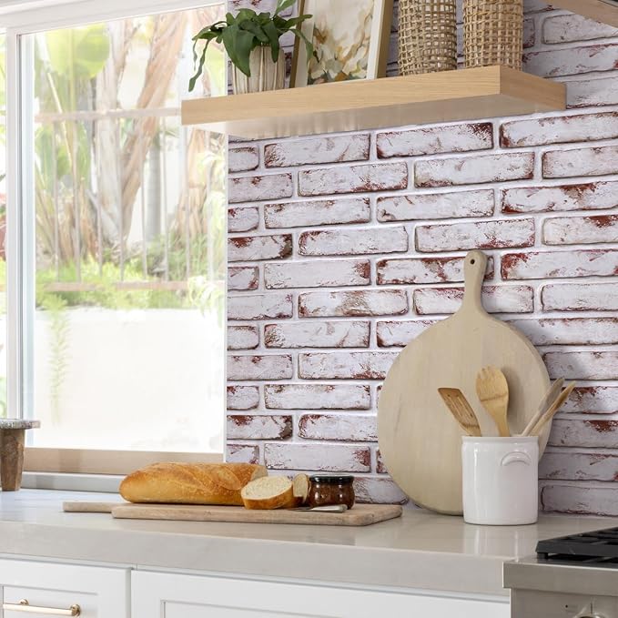 COMSTICKC 3D Faux Brick Wall Panel Red-Tinted White, Peel and Stick Wall - Image 6