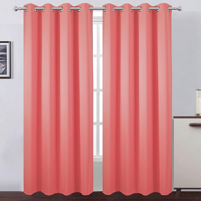 LEMOMO Blackout Curtains 66 x 84 inch/Coral Curtains Set of 2 Panels/Thermal by Lemomo