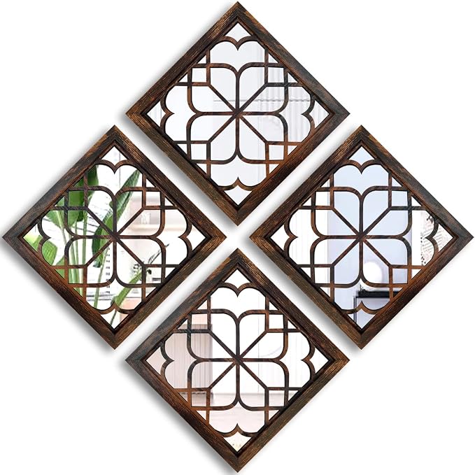 Wocred Set of 4 Mirrors Square Wall Mirror, Gorgeous Rustic Farmhouse Accent by Wocred