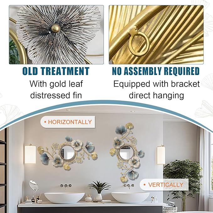 Metal Wall Mirrors Decor, Large Ginkgo Leaf Wall-Mounted Mirrors, Big Wall - Image 5