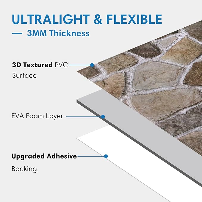 COMSTICKC 3D Faux Stone Wall Panels Peel and Stick, DIY UrltraLight PVC Fake - Image 4