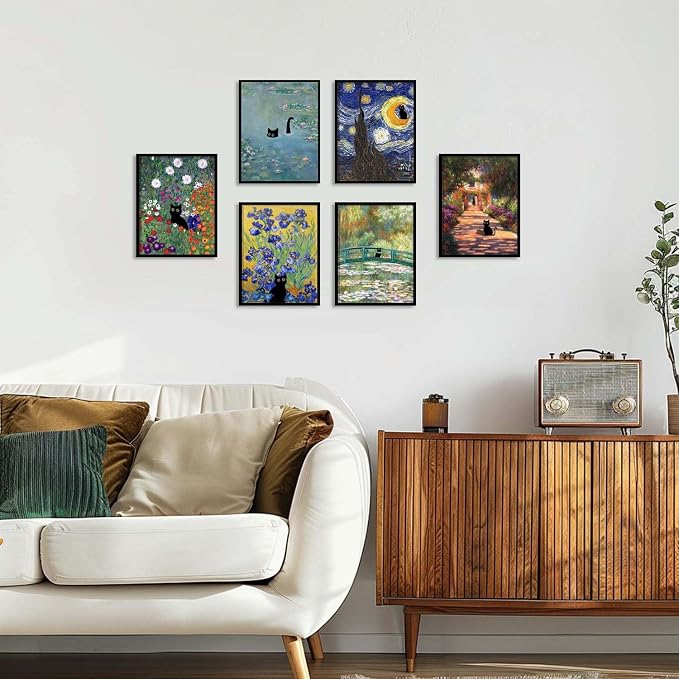 Hamduker Funny Black Cat Wall Art, Monet Art Water Lily Cat Wall Art Decor - Image 7