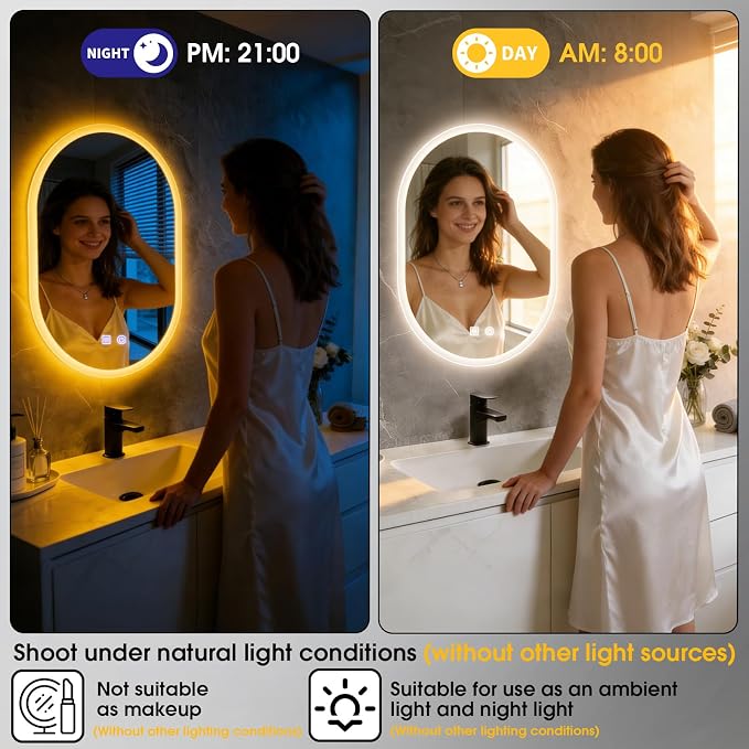 16x24 LED Bathroom Mirror with Lights Oval, Lighted Bathroom Vanity Mirror - Image 9