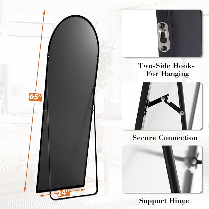 Sweetcrispy 65"x24" Arched Full Length Mirror, Leaning or Standing Full Body - Image 5