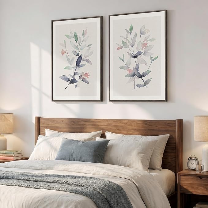 Large Framed Botanical Wall Art Set of 2, Modern Minimalist Floral Canvas Wall - Image 2