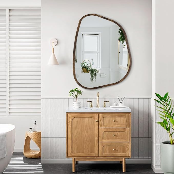Asymmetrical Accent Mirror for Wall Irregular Oval Wood Frame Modern Unique - Image 6