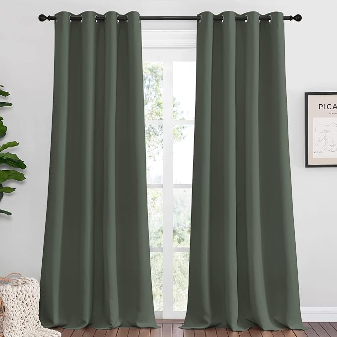 NICETOWN Dark Mallard Blackout Draperies Curtains, 55 inches Wide by 120 inches by NICETOWN