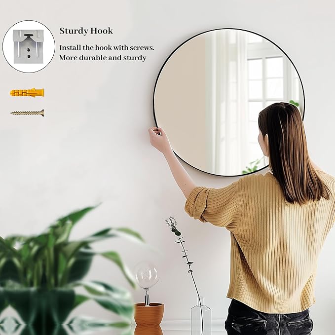 Sunniry Round Mirror 28 inch, Round Black Mirror, Circle Bathroom Mirrors Metal - Image 5