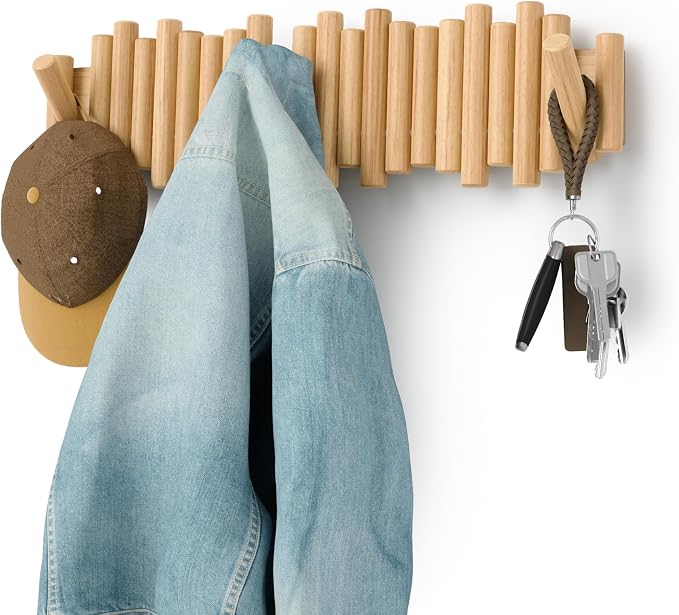 Umbra Picket Coat Rack with 8 Hooks – Natural Wall-Mounted Coat Rack with by Umbra