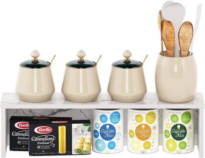Furinno Helena Kitchen Counter Stackable Organizer Shelf, Marble White - Image 4