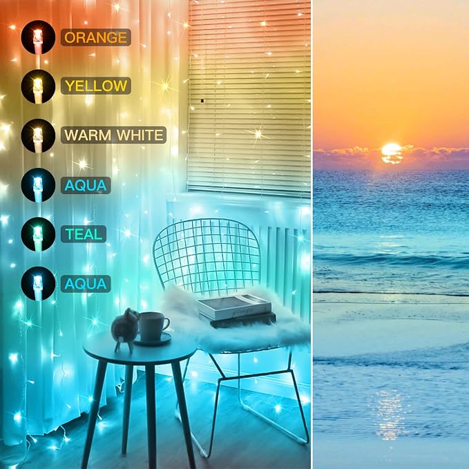 suddus Curtain Lights, 180 Led 6.5 * 5.9ft Sunset Curtain Fairy Lights USB - Image 2