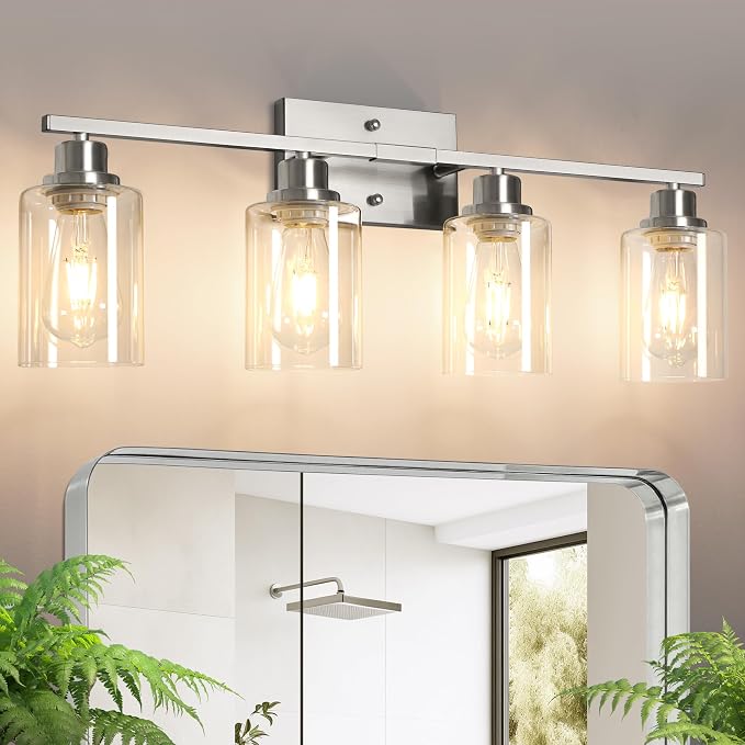 Ascher Bathroom Light Fixtures, 4-Light Vanity Light Over Mirror, Brushed by Ascher