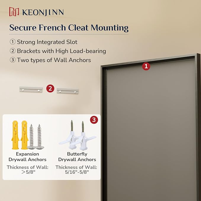 Keonjinn Black Framed Mirror 40" x 30", Decorative Aluminum Alloy Frame - Image 8