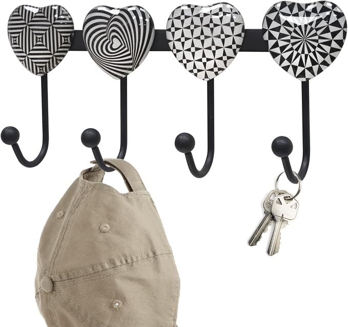 Coat Rack Wall Mounted with 4 Hooks, Heart Geometric Pattern Decorative Wall - Image 7