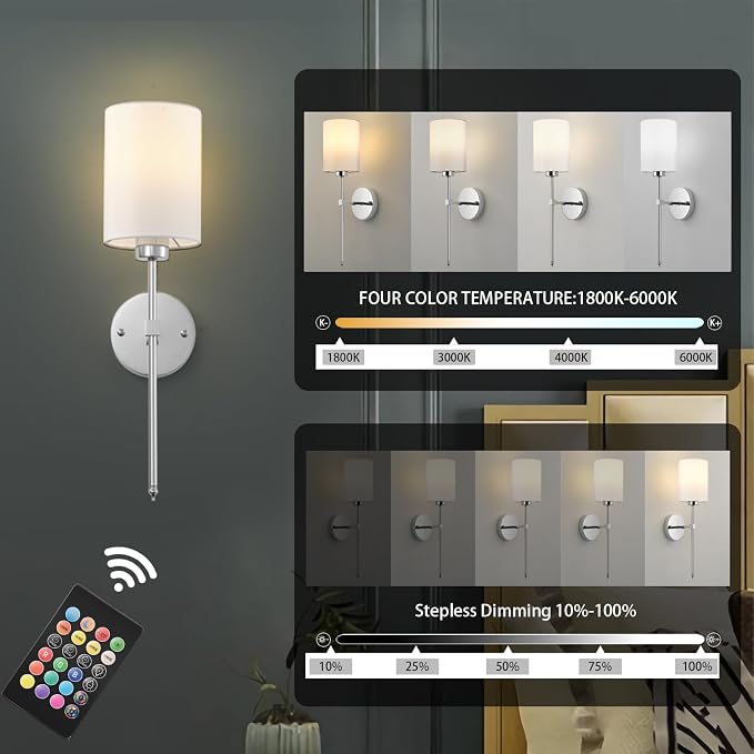 Battery Operated Wall Sconces Set of Two, Wireless Rechargeable Wall Light - Image 5