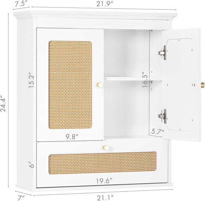 Spirich Bathroom Wall Cabinet Over Toilet, Boho Rattan Medicine Cabinet - Image 3