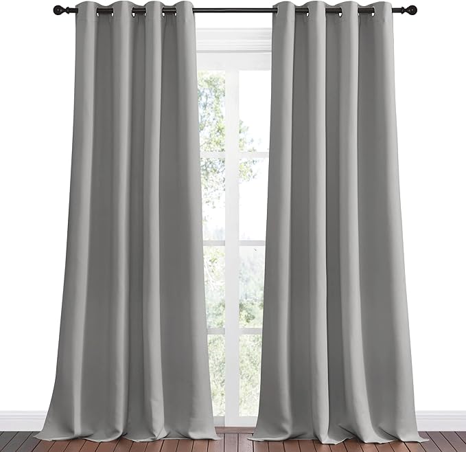 NICETOWN Silver Grey Room Darkening Curtain Panels 96" Long - Image 2