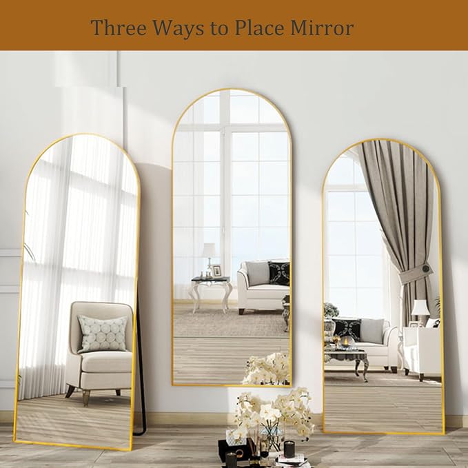 Dewfig 71"X26" Arched Full Length Mirror, Free Standing Leaning or Wall-Mounted - Image 4