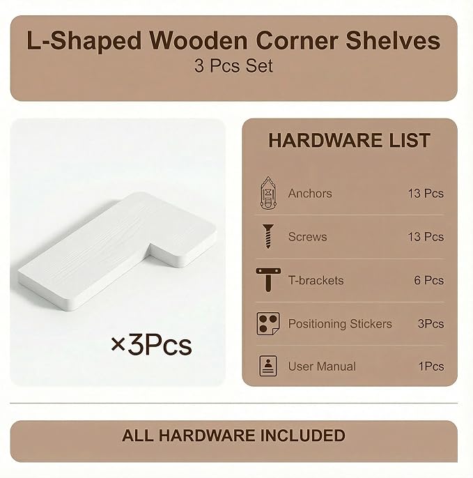 16 Inch Solid Wood Floating Corner Shelves 3 Pack - Image 4
