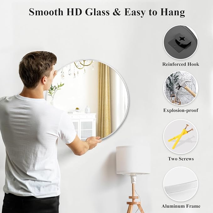 Fabuday Silver Circle Mirror for Wall 20 inch - Image 6
