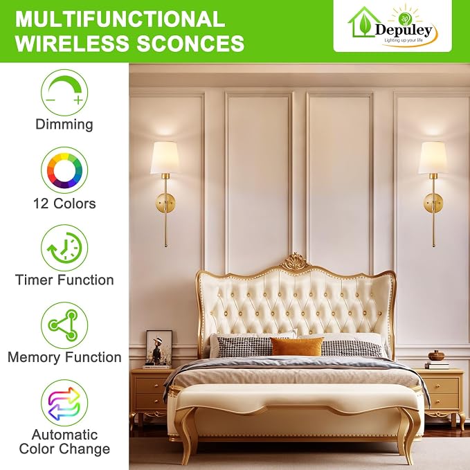 Depuley Battery Operated Wall Sconce: Set of 2 Wireless Wall Lights - Image 3